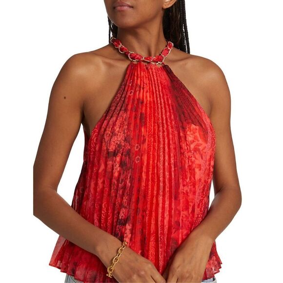 Alice + Olivia Red Alycia Pleated Halterneck Top NWT Size XS - Picture 5 of 13